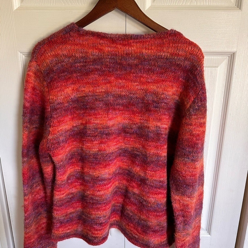 Amore Womens Wool Mohair Blend Space Dye V-Neck Sweater Pink Orange Large - Picture 5 of 8